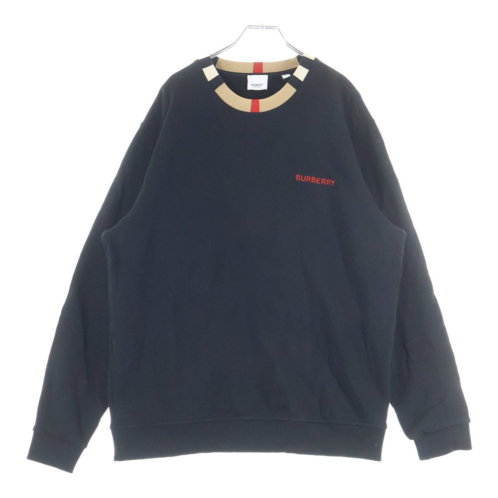 BURBERRY(バーバリー) チェック柄 ロゴ刺繍クルーネックニット スウェット ブラック