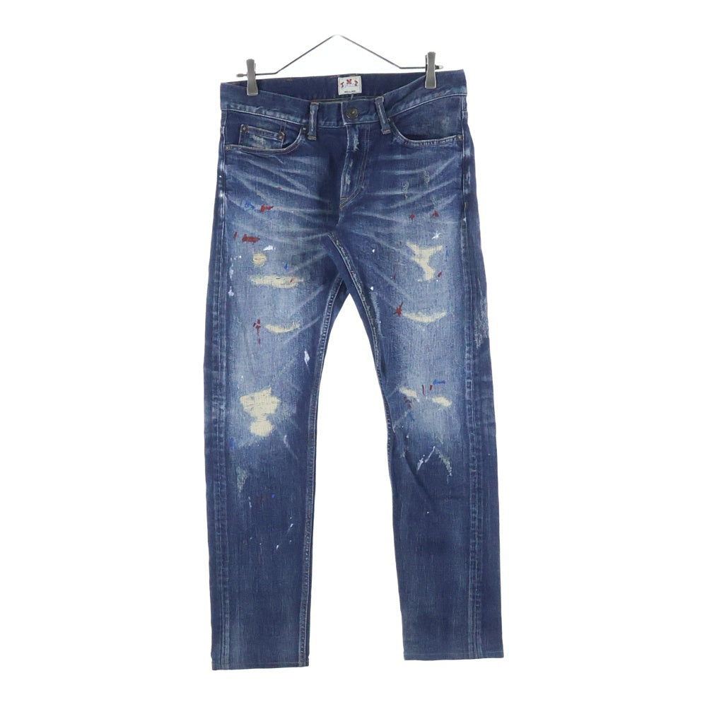 T.M.T(ティーエムティー) STRETCH CRUSH&REPEIR DENIM 5P TAPERED ストレッチ クラッシュ リペア デニムパンツ ストレートパンツ ブルー TPT-F1706