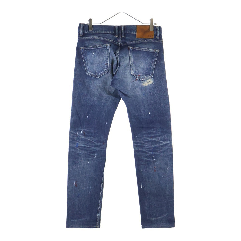 T.M.T(ティーエムティー) STRETCH CRUSH&REPEIR DENIM 5P TAPERED ストレッチ クラッシュ リペア デニムパンツ ストレートパンツ ブルー TPT-F1706