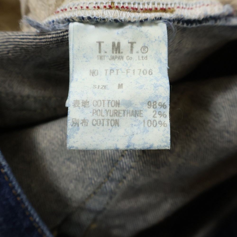 T.M.T(ティーエムティー) STRETCH CRUSH&REPEIR DENIM 5P TAPERED ストレッチ クラッシュ リペア デニムパンツ ストレートパンツ ブルー TPT-F1706