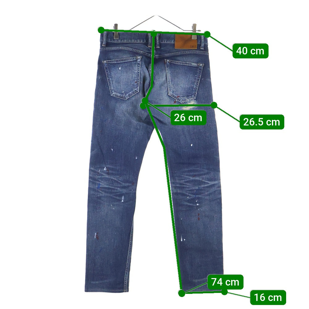 T.M.T(ティーエムティー) STRETCH CRUSH&REPEIR DENIM 5P TAPERED ストレッチ クラッシュ リペア デニムパンツ ストレートパンツ ブルー TPT-F1706