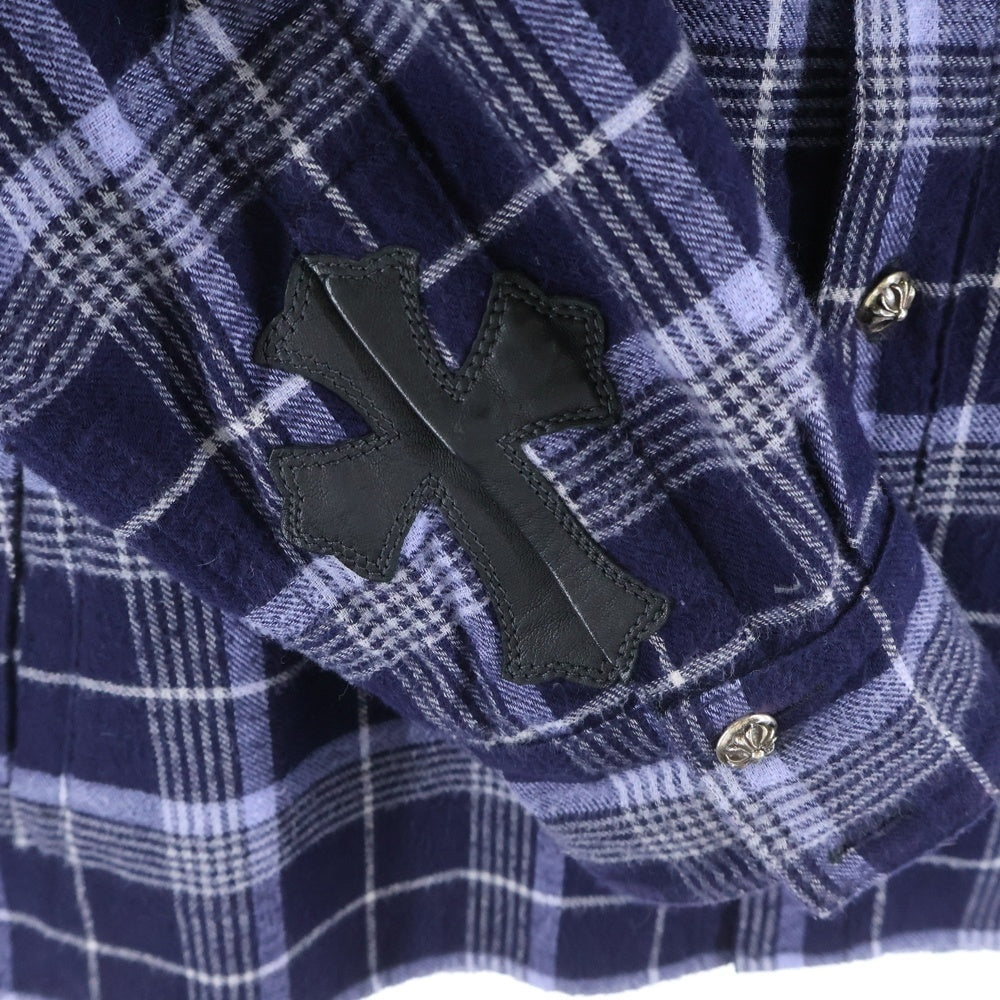 CHROME HEARTS(クロムハーツ) Y NOT Check Shir ワイノット 袖フローラルクロス ルーズエンド チェック長袖シャツ フランネルシャツ ブルー