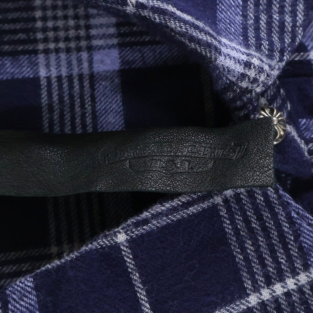 CHROME HEARTS(クロムハーツ) Y NOT Check Shir ワイノット 袖フローラルクロス ルーズエンド チェック長袖シャツ フランネルシャツ ブルー
