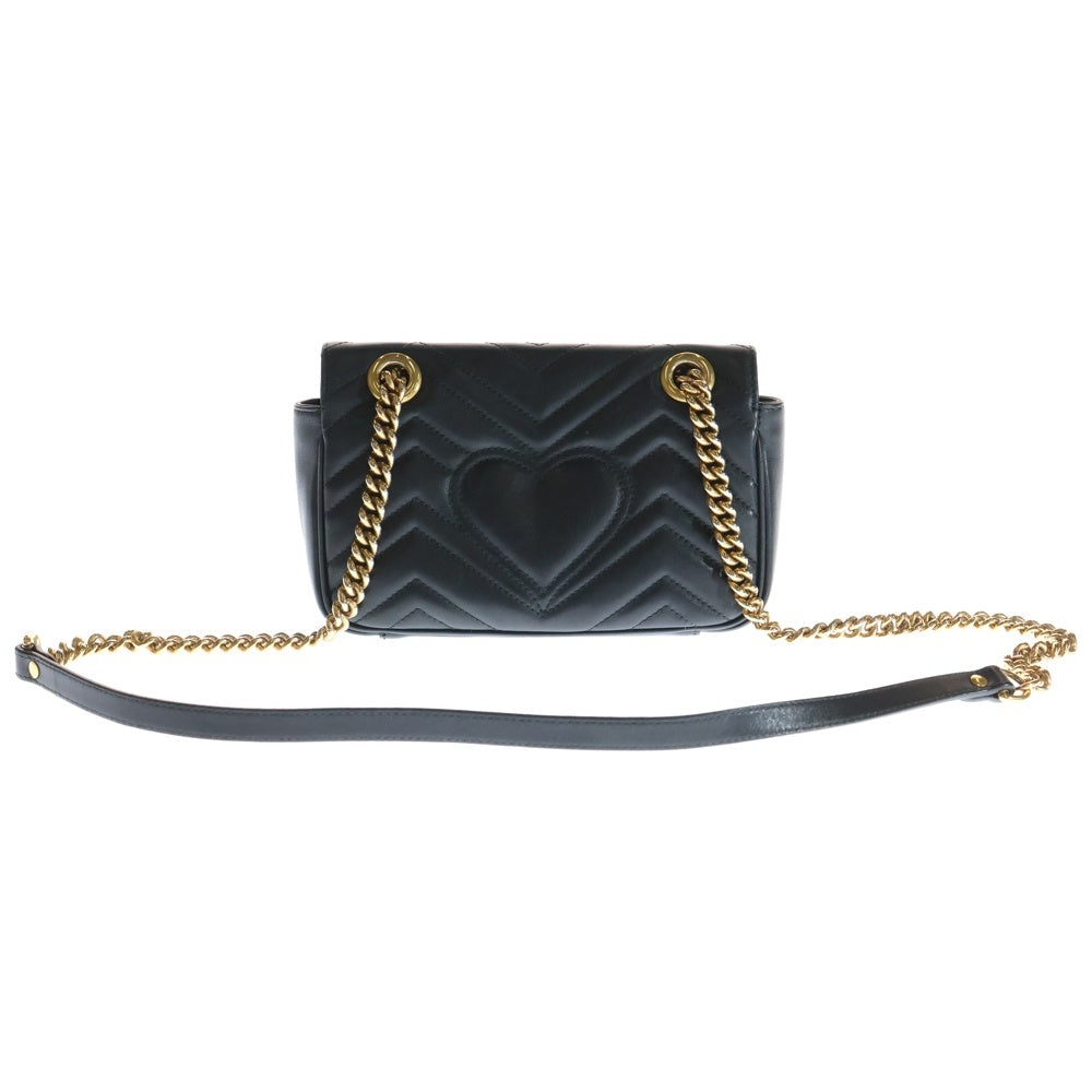 GUCCI(グッチ) GGマーモント キルティングショルダーバッグ チェーンバッグ ゴールド金具 レザー ブラック 443497