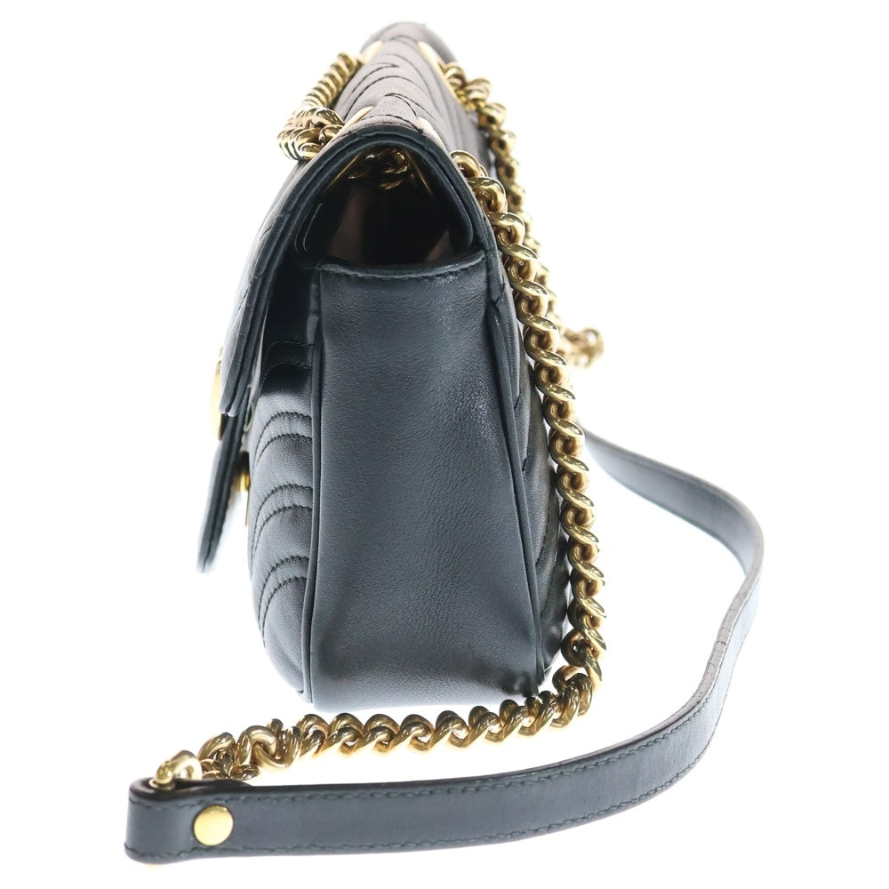 GUCCI(グッチ) GGマーモント キルティングショルダーバッグ チェーンバッグ ゴールド金具 レザー ブラック 443497