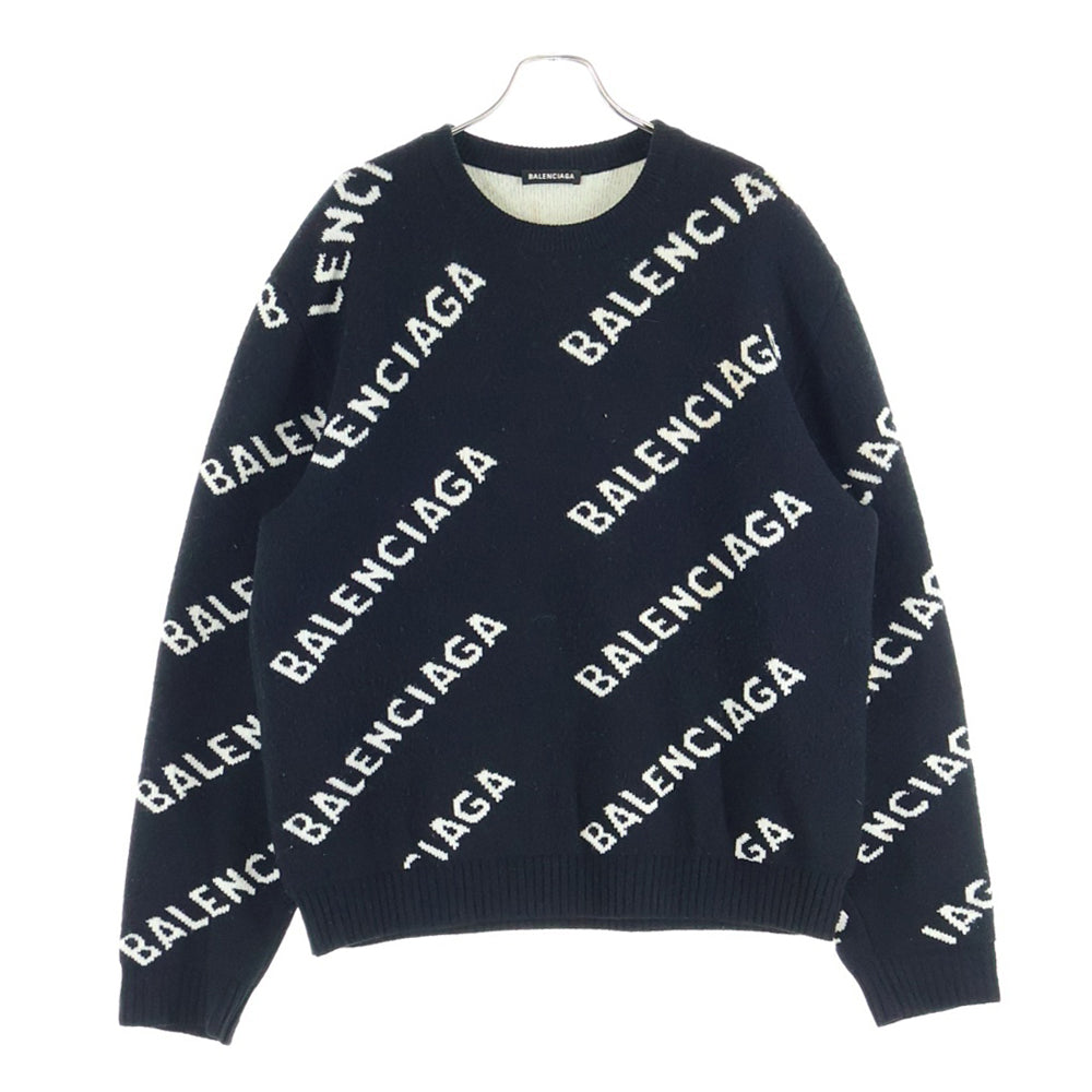 BALENCIAGA(バレンシアガ) 20AW オールオーバーロゴジャガード クルーネックニットセーター ブラック 648433 T1567