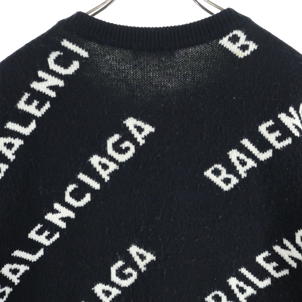 BALENCIAGA(バレンシアガ) 20AW オールオーバーロゴジャガード クルーネックニットセーター ブラック 648433 T1567