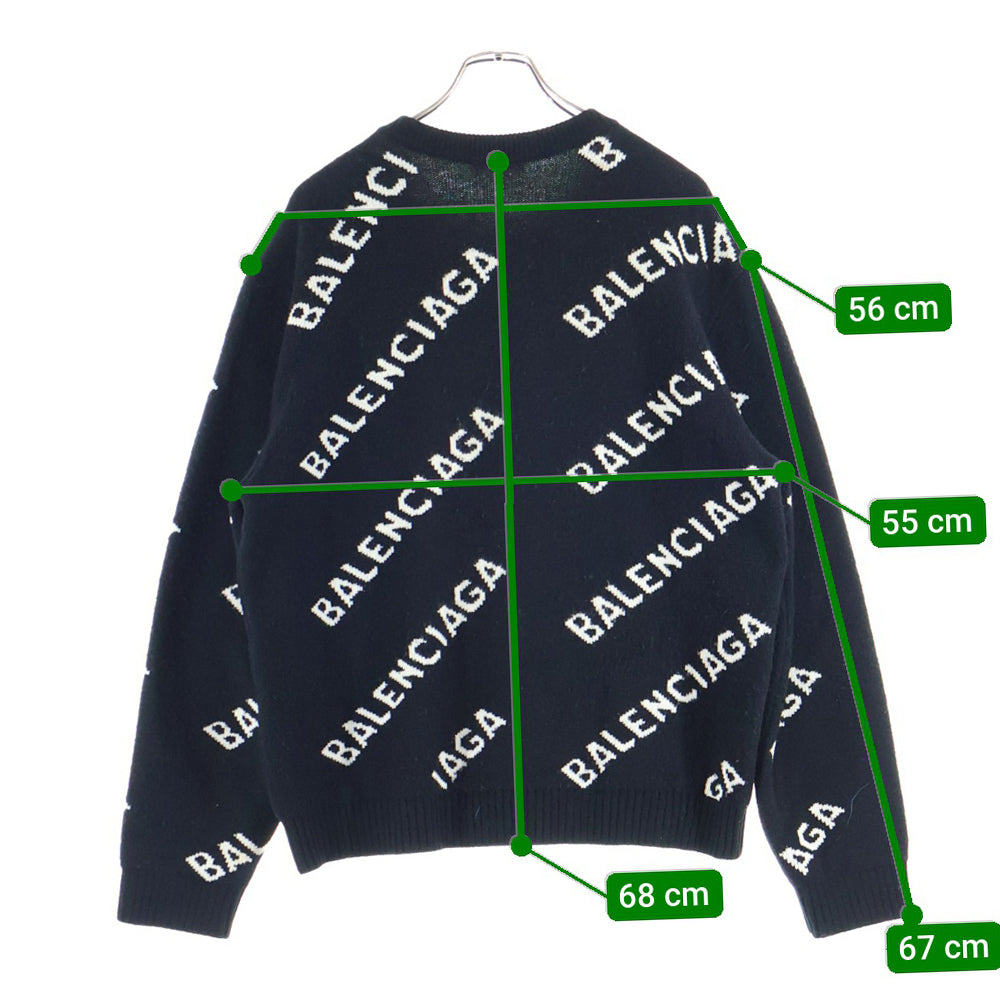 BALENCIAGA(バレンシアガ) 20AW オールオーバーロゴジャガード クルーネックニットセーター ブラック 648433 T1567