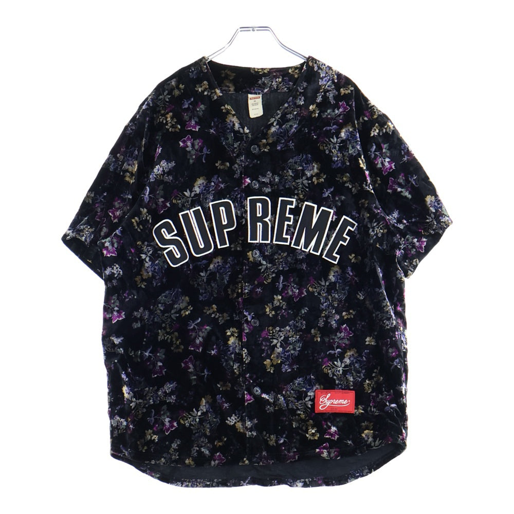 SUPREME(シュプリーム) 19AW Floral Velour Baseball Jersey フローラル ベロアジャージー 半袖ベースボールシャツ ブラック