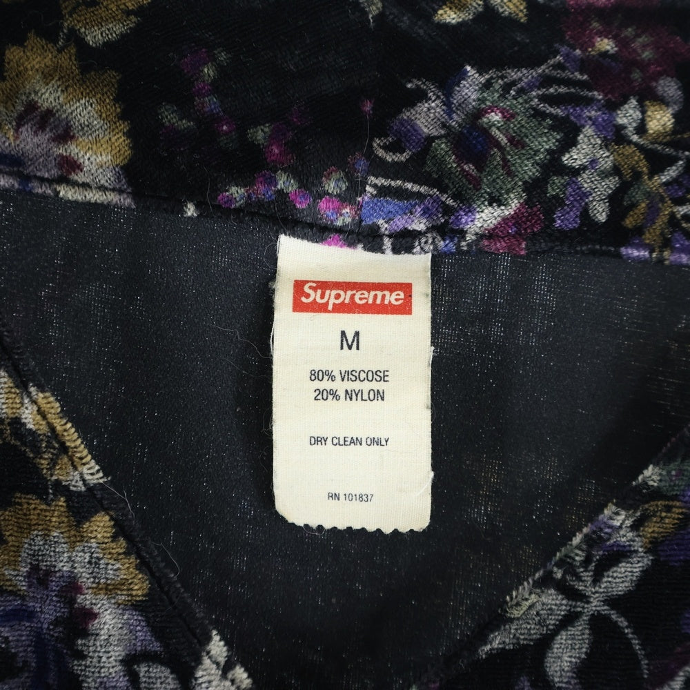 SUPREME(シュプリーム) 19AW Floral Velour Baseball Jersey フローラル ベロアジャージー 半袖ベースボールシャツ ブラック