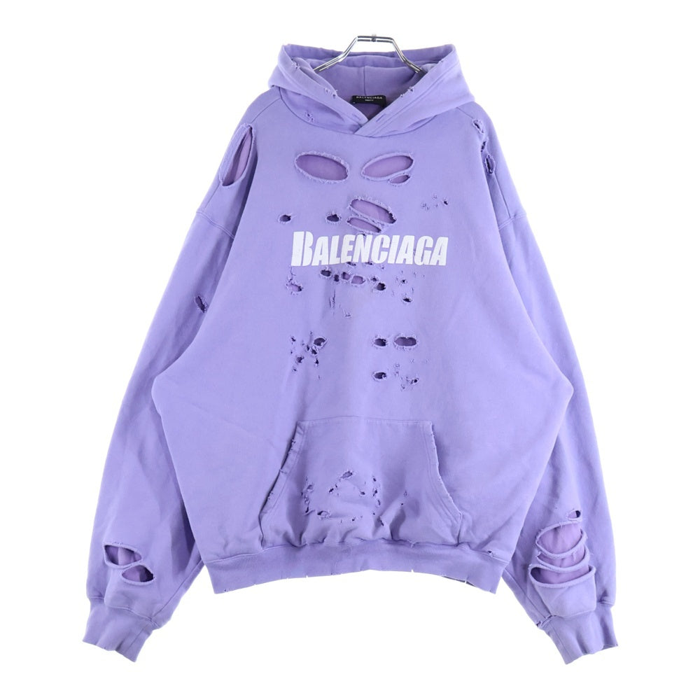 BALENCIAGA(バレンシアガ) 21SS Caps Destroyed Hoodie デストロイ加工 プルオーバーパーカー パープル 659403 TKVB6