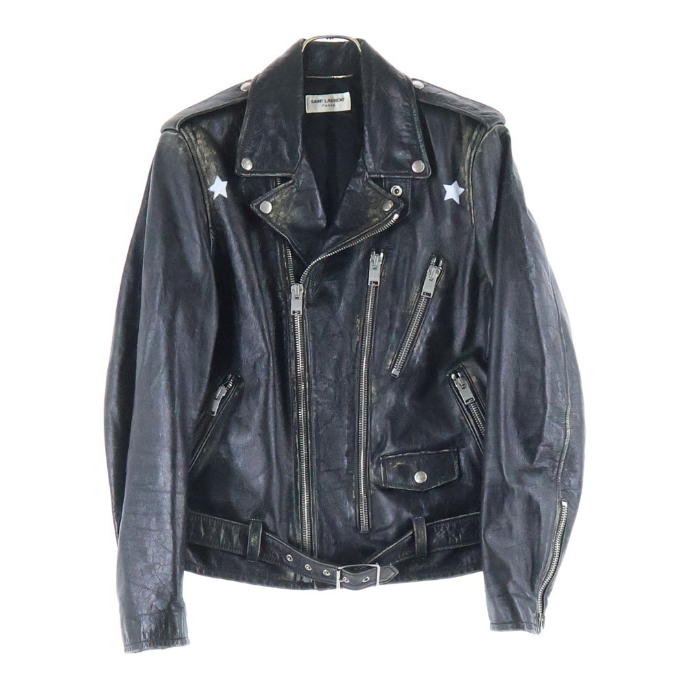 SAINT LAURENT PARIS(サンローランパリ) 17SS L17 ヴィンテージ加工スタープリントライダースレザージャケット ブラック 455923 Y5QD1