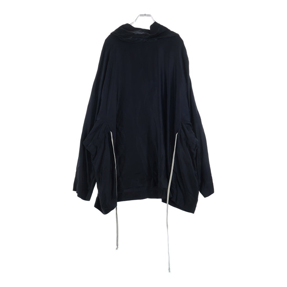Rick Owens(リックオウエンス) 25SS サテン ドローコード チュニックプルオーバーパーカー フーディー ブラック RR01E5702-SCH