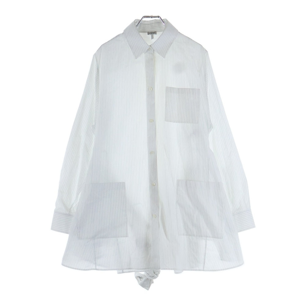 LOEWE(ロエベ) 25SS ベルテッド ストライプ コットン長袖シャツ ホワイト レディース S359Y05XDL