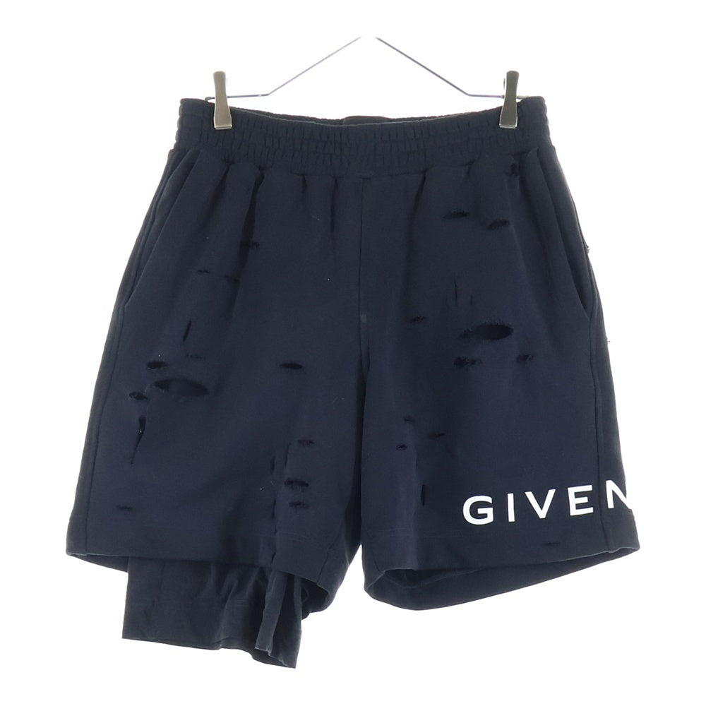 GIVENCHY(ジバンシィ) ダメージ加工ロゴプリントスウェットショーツ ハーフパンツ ショートパンツ ブラック BM51613Y9W