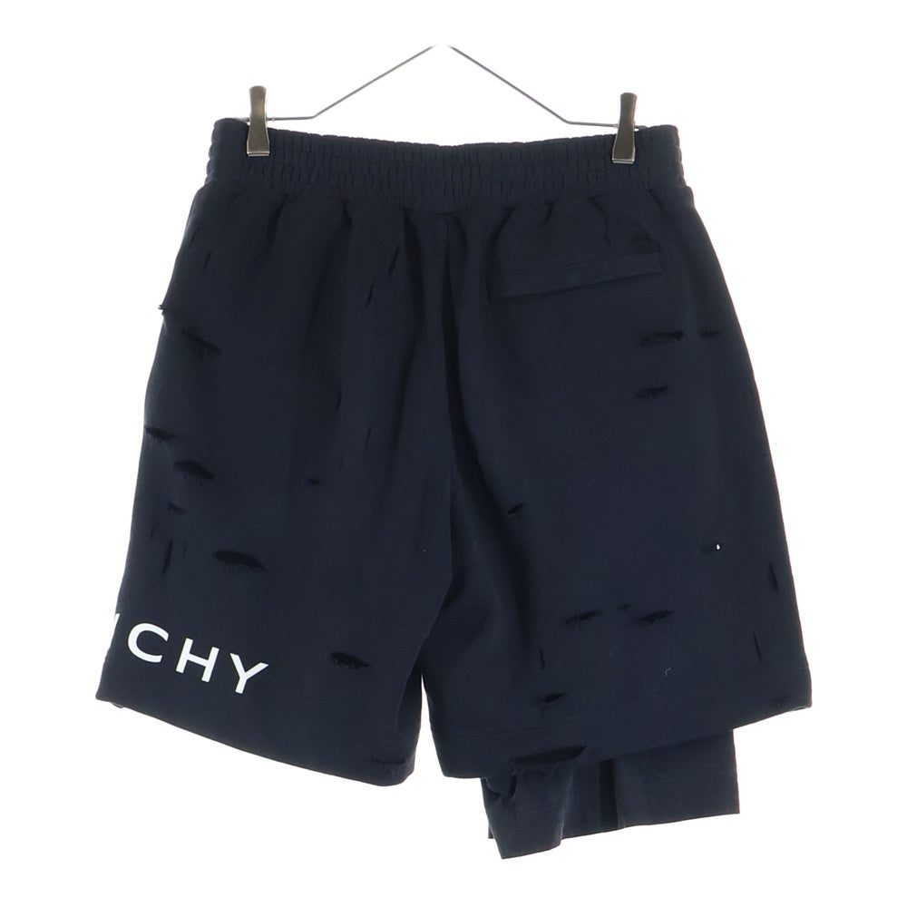 GIVENCHY(ジバンシィ) ダメージ加工ロゴプリントスウェットショーツ ハーフパンツ ショートパンツ ブラック BM51613Y9W