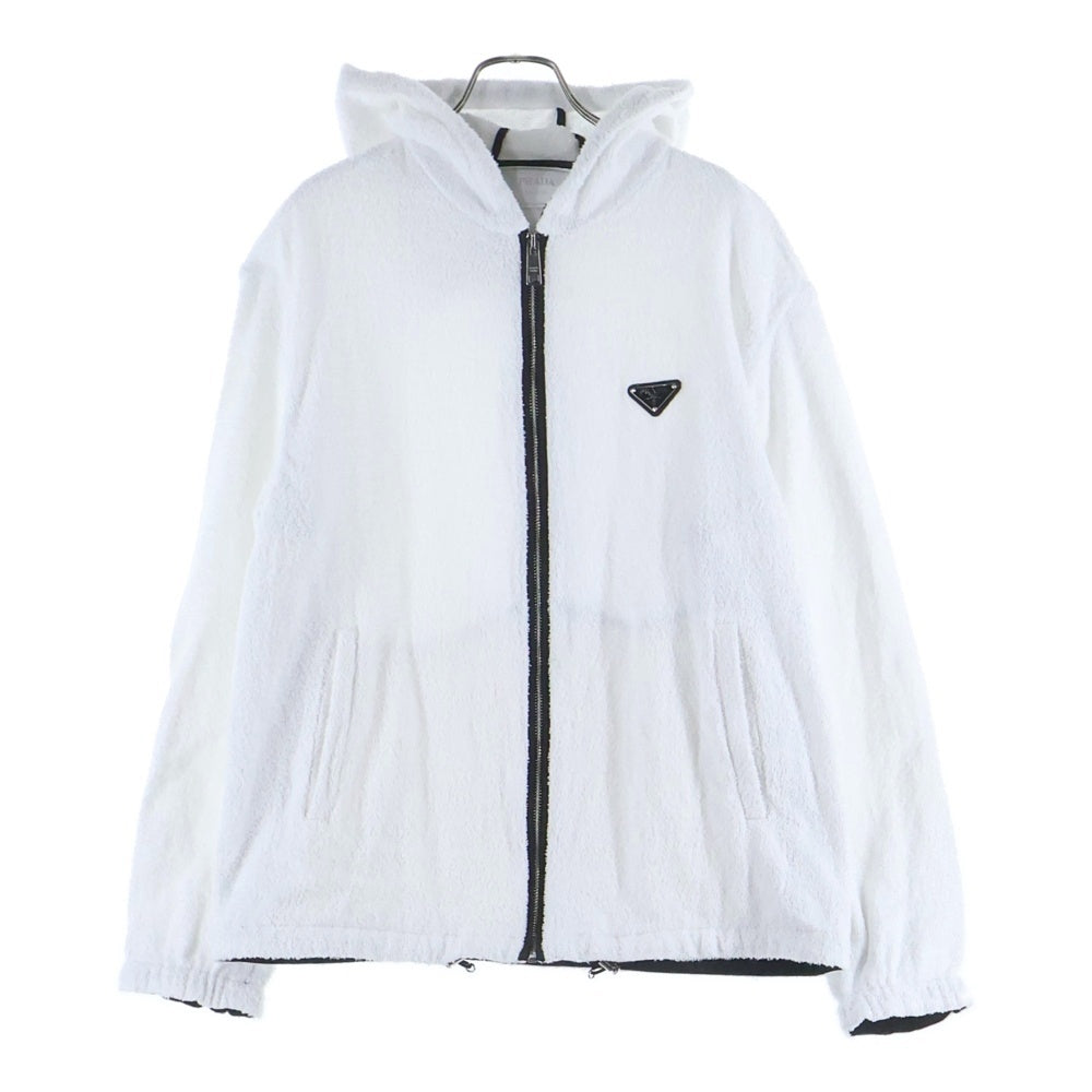 PRADA(プラダ) 22SS Cotton Terry ナイロン トライアングルロゴ 三角プレート テリークロス ジップアップパーカー ホワイト SGC033
