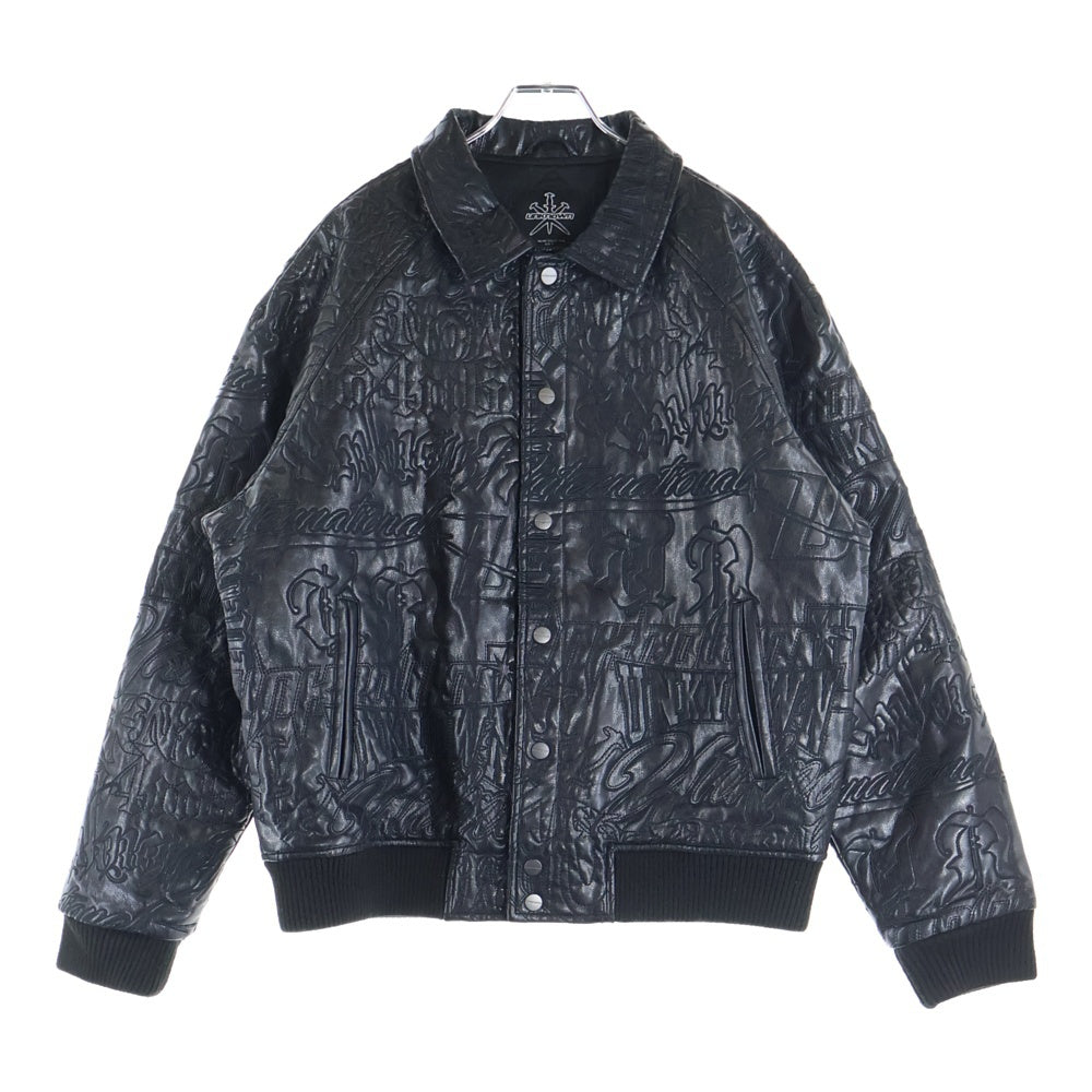 UNKNOWN LONDON(アンノーンロンドン) フェイクレザー 総柄デザイン レザージャケット ブラック