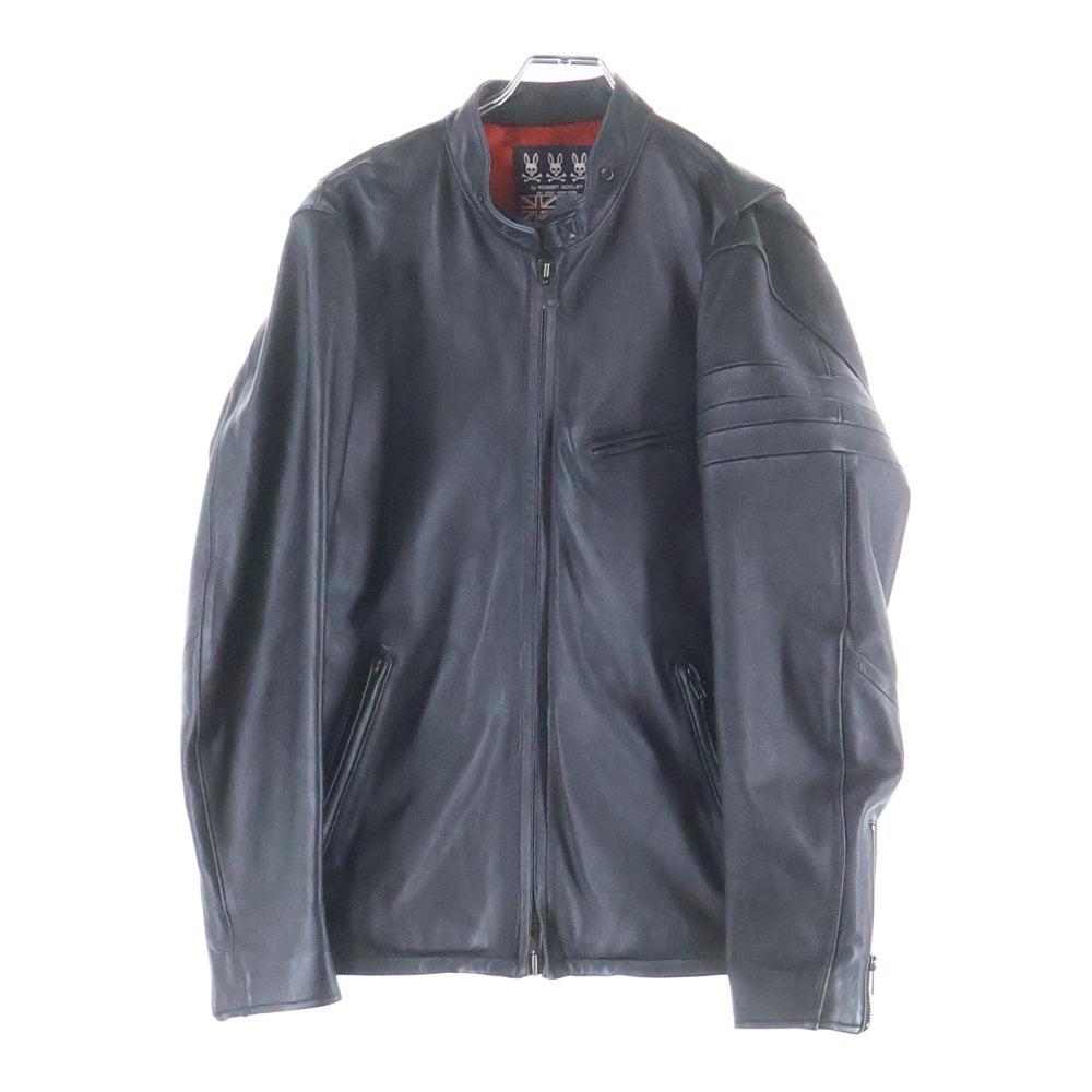 Psycho Bunny(サイコバニー) シングルライダース エンボスロゴレザージャケット ブラック PB-CY-72810