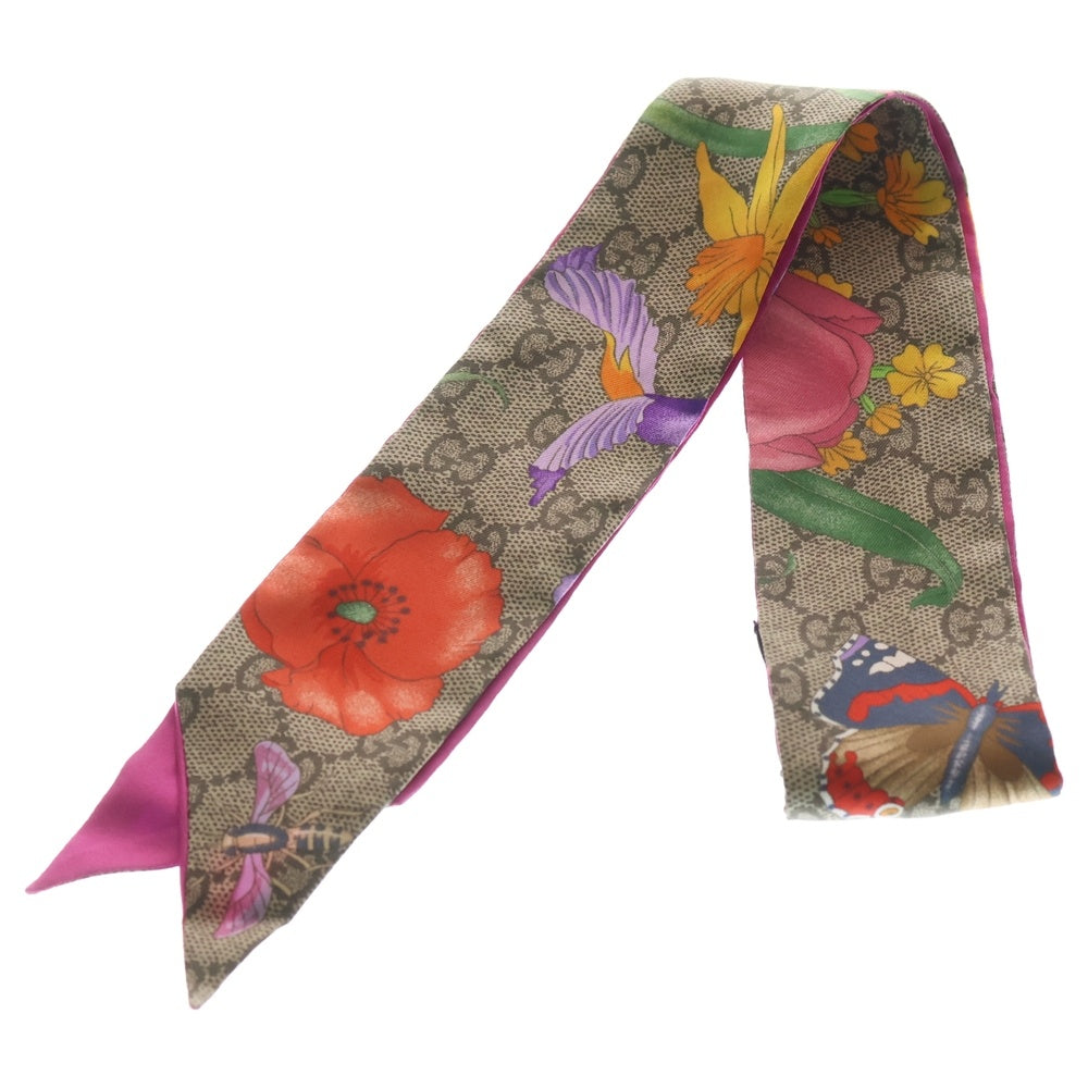 GUCCI(グッチ) GGスプリーム 総柄デザイン シルク スカーフ ブラウン