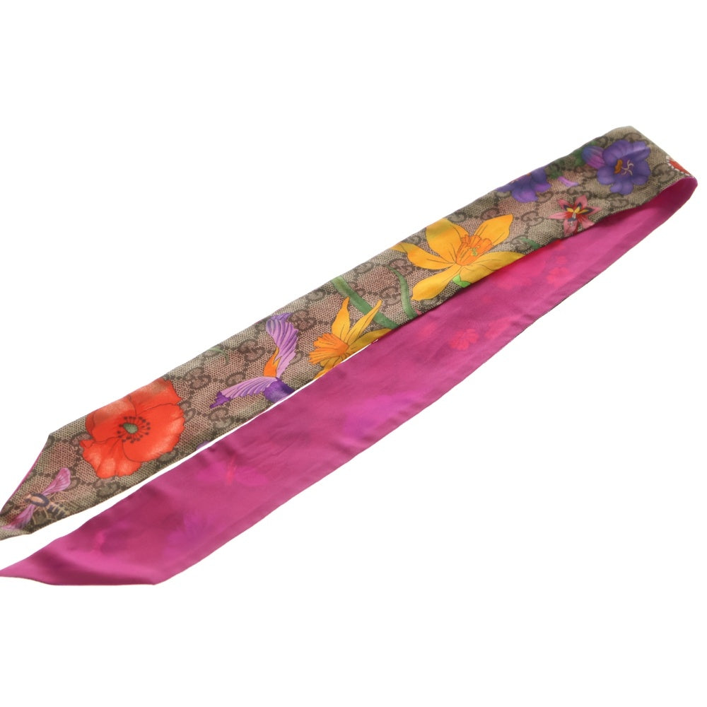 GUCCI(グッチ) GGスプリーム 総柄デザイン シルク スカーフ ブラウン