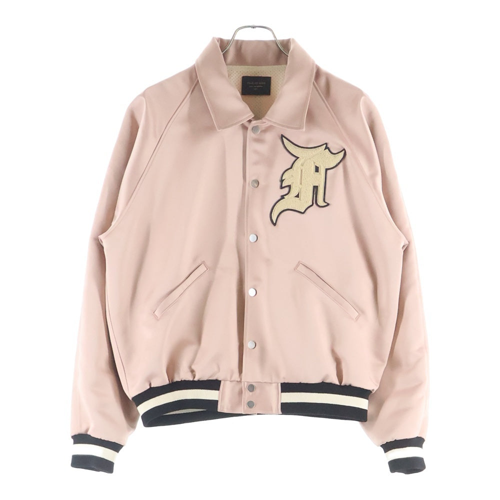 FEAR OF GOD(フィアオブゴッド) サテンベースボールジャケット ロゴパッチ ピンク 5C17N