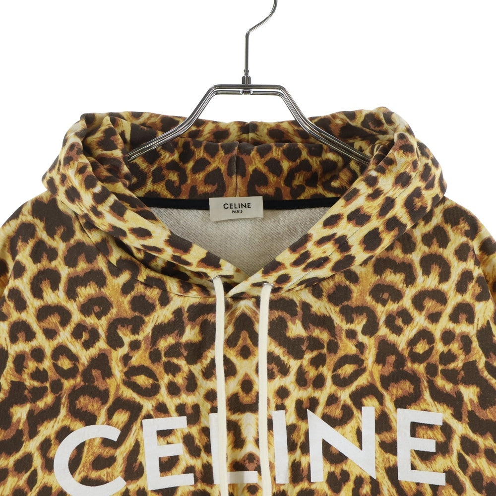 CELINE(セリーヌ) 21SS フロントロゴ レオパード柄 コットンパーカー イエロー/ブラウン 2Y321519M
