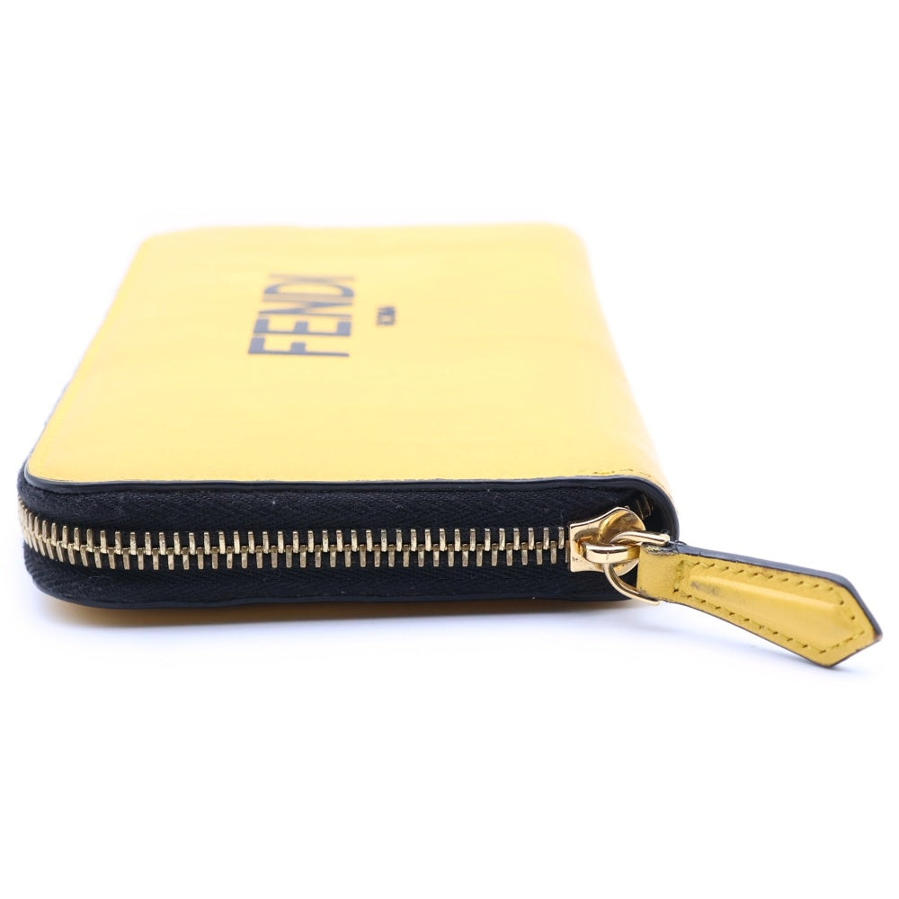FENDI(フェンディ) バイカラー ロゴ レザー ラウンドジップ ウォレット 長財布 イエロー 7M0210 レディース