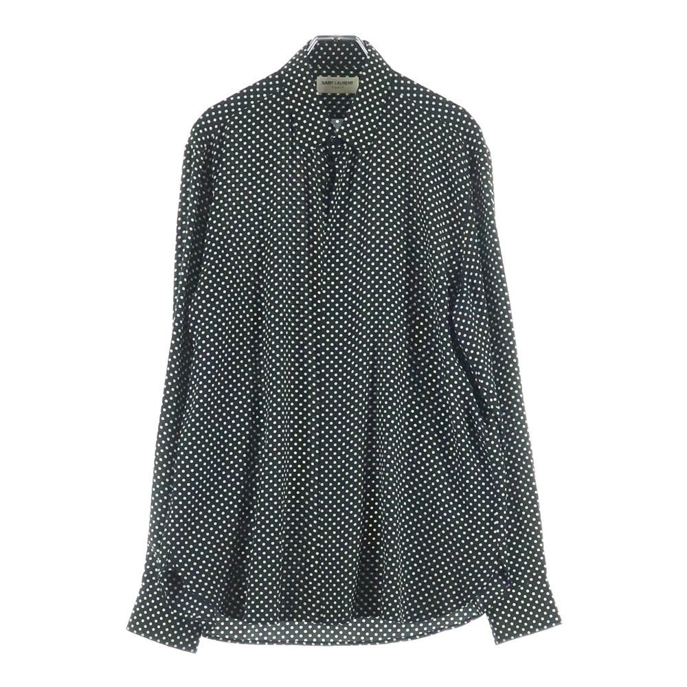 SAINT LAURENT PARIS(サンローランパリ) ポルカドットシルクイヴカラー長袖シャツ ブラック/ホワイト 646850 Y1H53