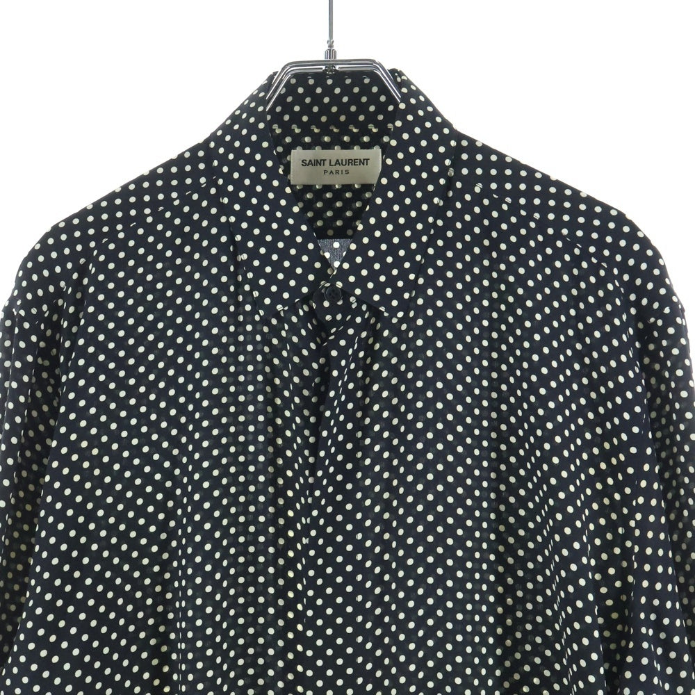 SAINT LAURENT PARIS(サンローランパリ) ポルカドットシルクイヴカラー長袖シャツ ブラック/ホワイト 646850 Y1H53