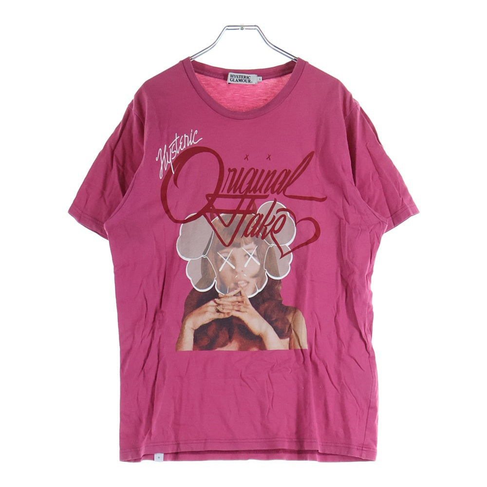 HYSTERIC GLAMOUR(ヒステリックグラマー) × KAWS カウズ ORIGINAL FAKE オリジナルフェイク ガールプリント 半袖Tシャツ ピンク 0212CT23