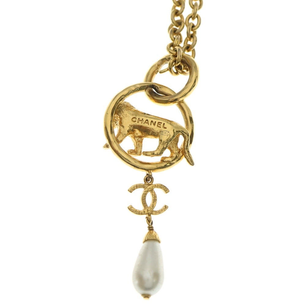 CHANEL(シャネル) ライオン ココマーク パール チェーン ペンダント ネックレス ゴールド AB8771