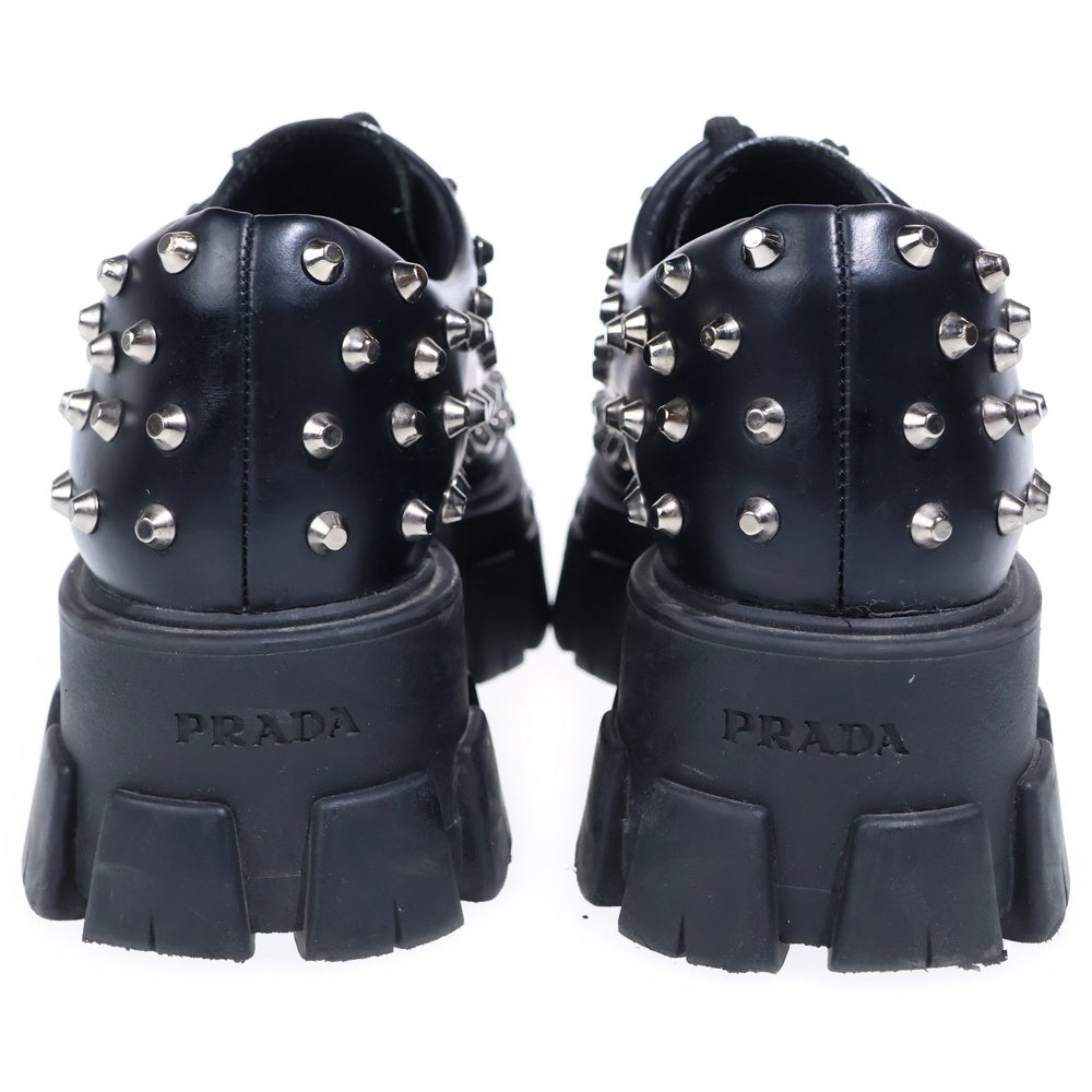 PRADA(プラダ) モノリス ブラッシュドレザー スタッズ装飾 ローファー ブラック