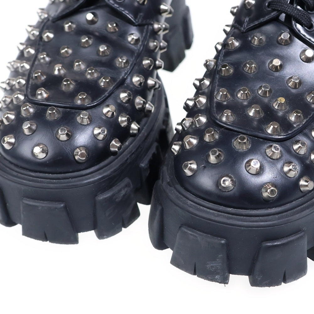PRADA(プラダ) モノリス ブラッシュドレザー スタッズ装飾 ローファー ブラック