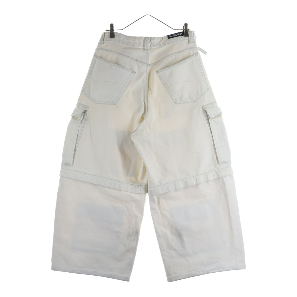 BALENCIAGA(バレンシアガ) Oversized Cargo Pant オーバーサイズ ハーフパンツ切替 ダメージ加工 カーゴパンツ アイボリー 675217 TAP04