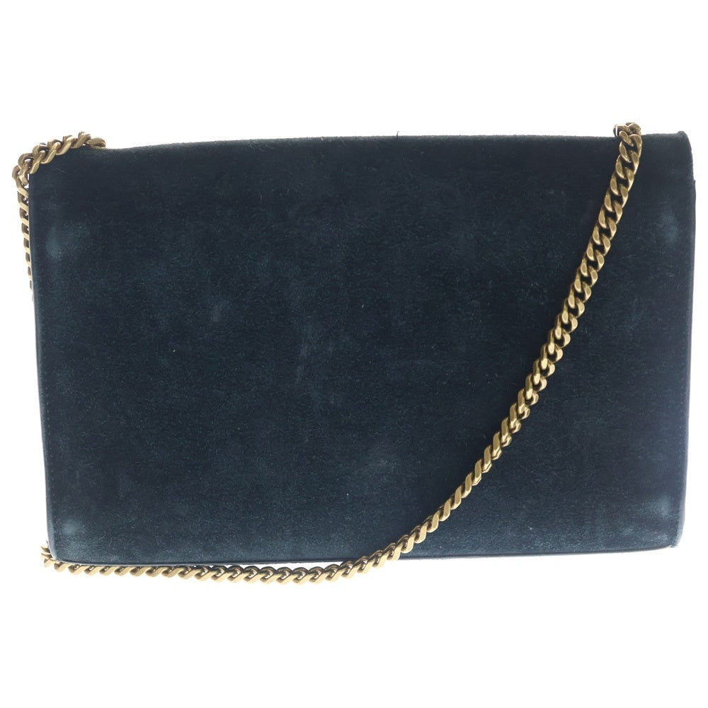 YVES SAINT LAURENT(イヴサンローラン) ロゴ ラインストーン スエード レザー チェーン ショルダーバッグ ブラック 513074 レディース