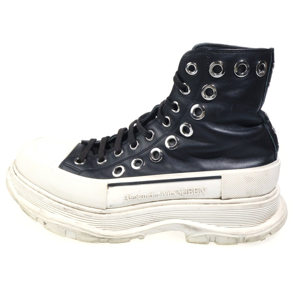 Alexander McQueen(アレキサンダーマックイーン) Joey Sneaker With Eyelets シルバー装飾 レザーハイカットスニーカー ブラック 727806
