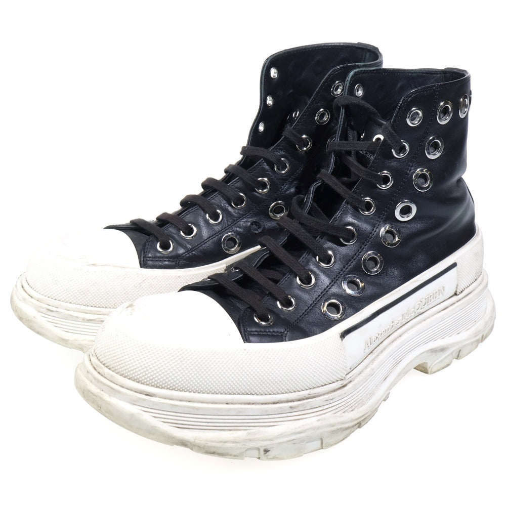Alexander McQueen(アレキサンダーマックイーン) Joey Sneaker With Eyelets シルバー装飾 レザーハイカットスニーカー ブラック 727806
