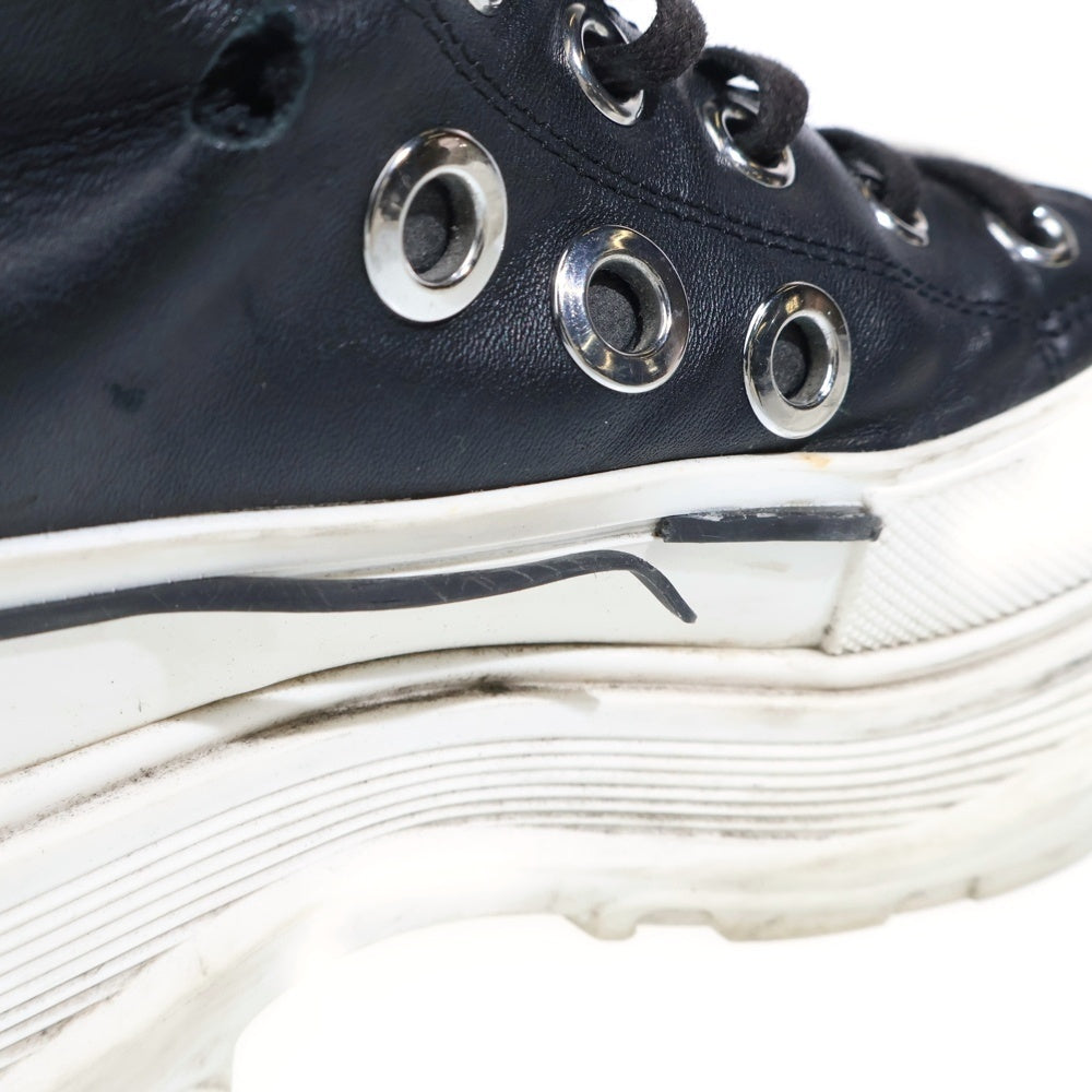 Alexander McQueen(アレキサンダーマックイーン) Joey Sneaker With Eyelets シルバー装飾 レザーハイカットスニーカー ブラック 727806