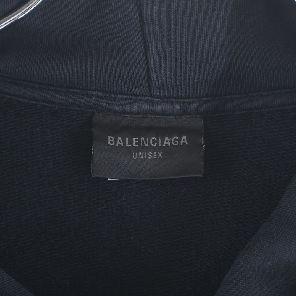 BALENCIAGA(バレンシアガ) 23SS Tape Type Ripped Pocket Hoodie テープロゴ プルオーバーフーディー パーカー ブラック 744190 TOVB1