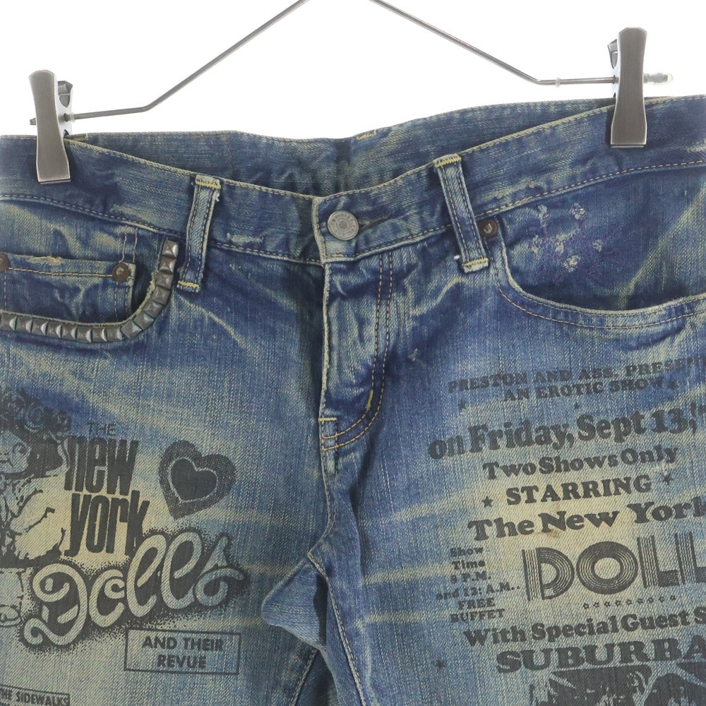 HYSTERIC GLAMOUR(ヒステリックグラマー) ×The New York DOLLS ×ニューヨークドールズ スタッズ プリントデニムパンツ インディゴ 2AP-6092
