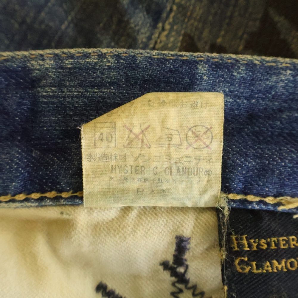 HYSTERIC GLAMOUR(ヒステリックグラマー) ×The New York DOLLS ×ニューヨークドールズ スタッズ プリントデニムパンツ インディゴ 2AP-6092