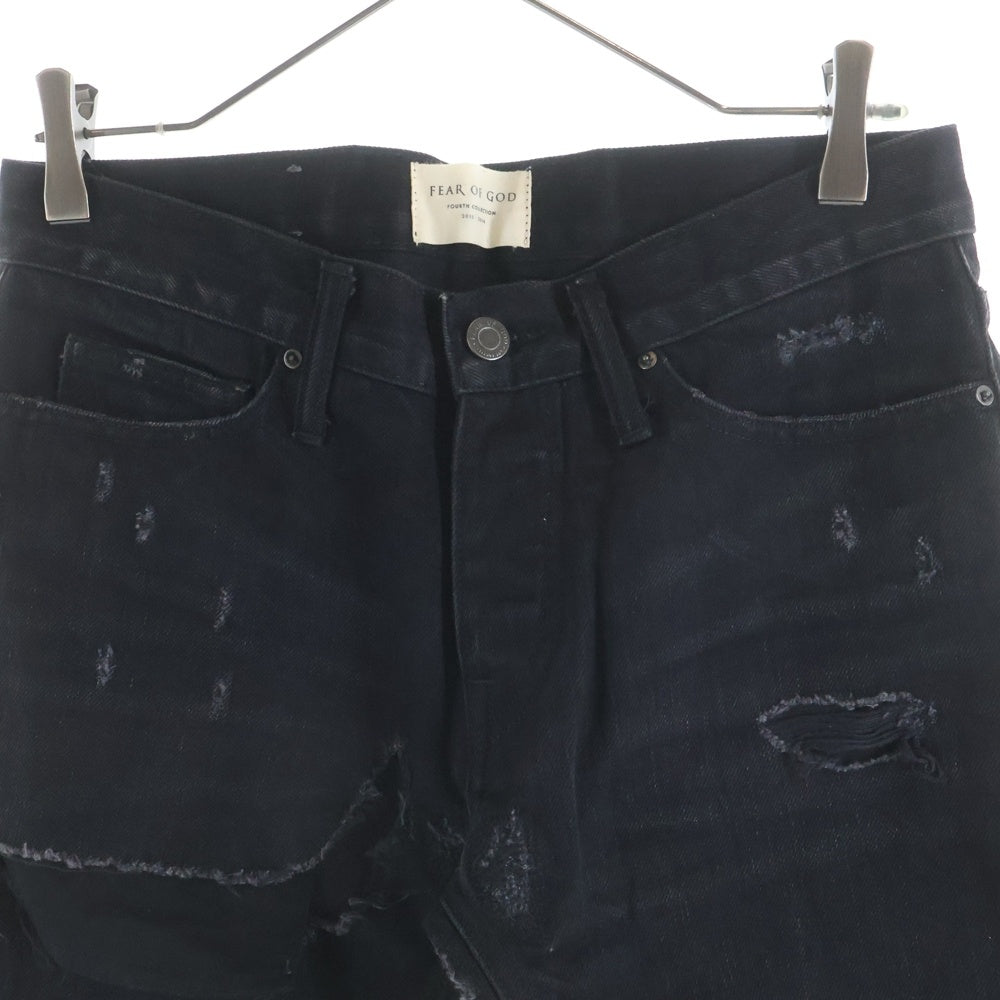 FEAR OF GOD(フィアオブゴッド) 4TH COLLECTION 裾ジップ ダメージ加工 デニムパンツ ブラック