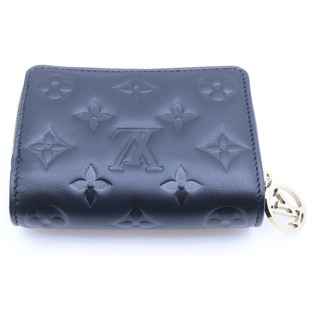 LOUIS VUITTON(ルイヴィトン) ポルトフォイユ ルー モノグラム エンボス ラムスキン レザー ラウンドジップ コンパクトウォレット 二つ折り財布 ゴールド金具 ブラック M81599 RFID レディース