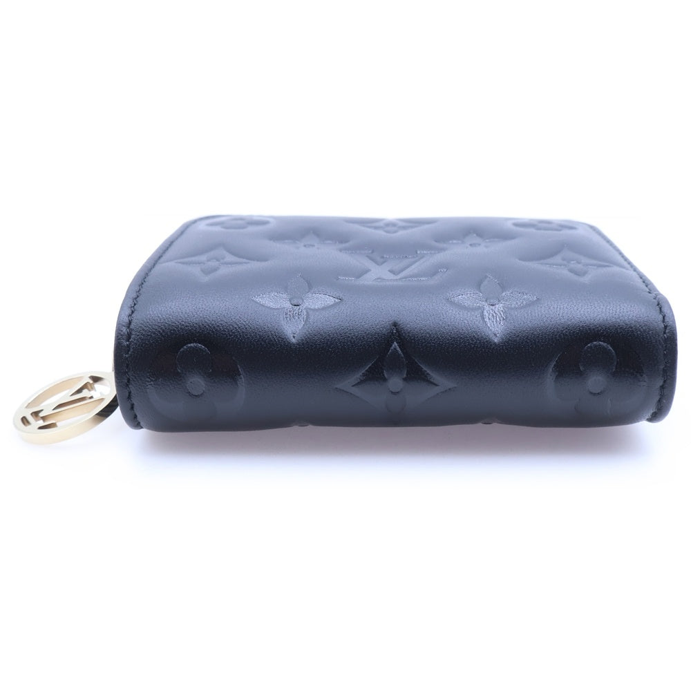 LOUIS VUITTON(ルイヴィトン) ポルトフォイユ ルー モノグラム エンボス ラムスキン レザー ラウンドジップ コンパクトウォレット 二つ折り財布 ゴールド金具 ブラック M81599 RFID レディース