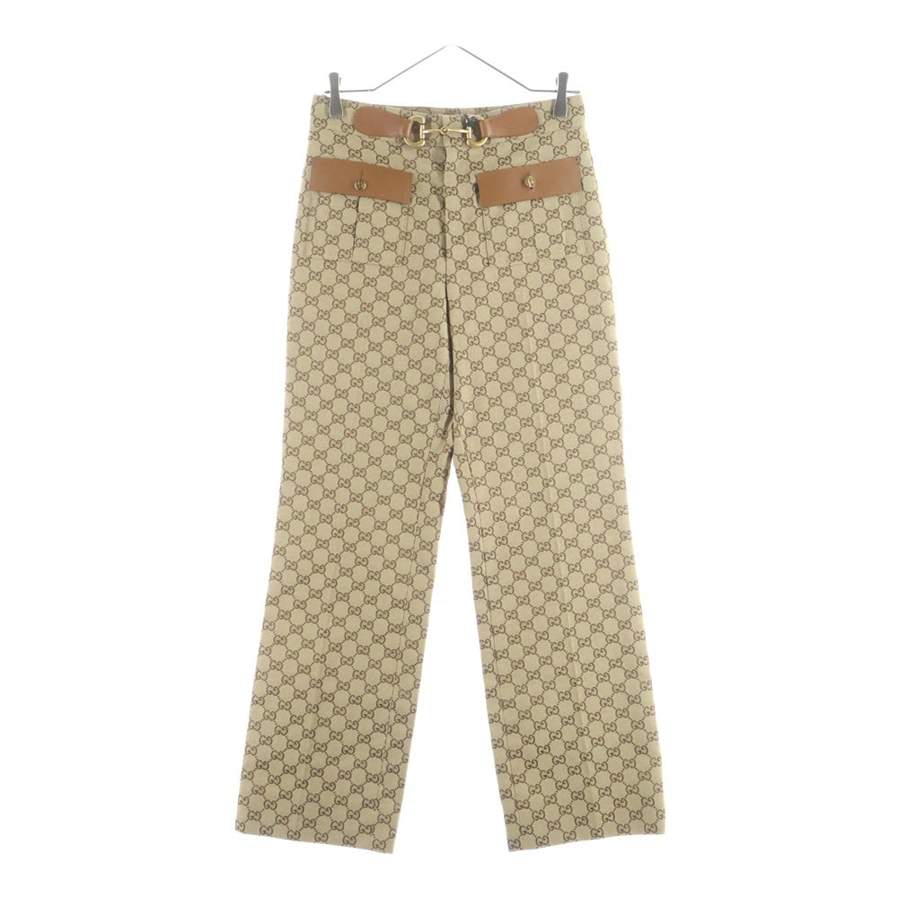 GUCCI(グッチ) GGスプリーム ホースビットベルト ストレートパンツ ブラウン 681507