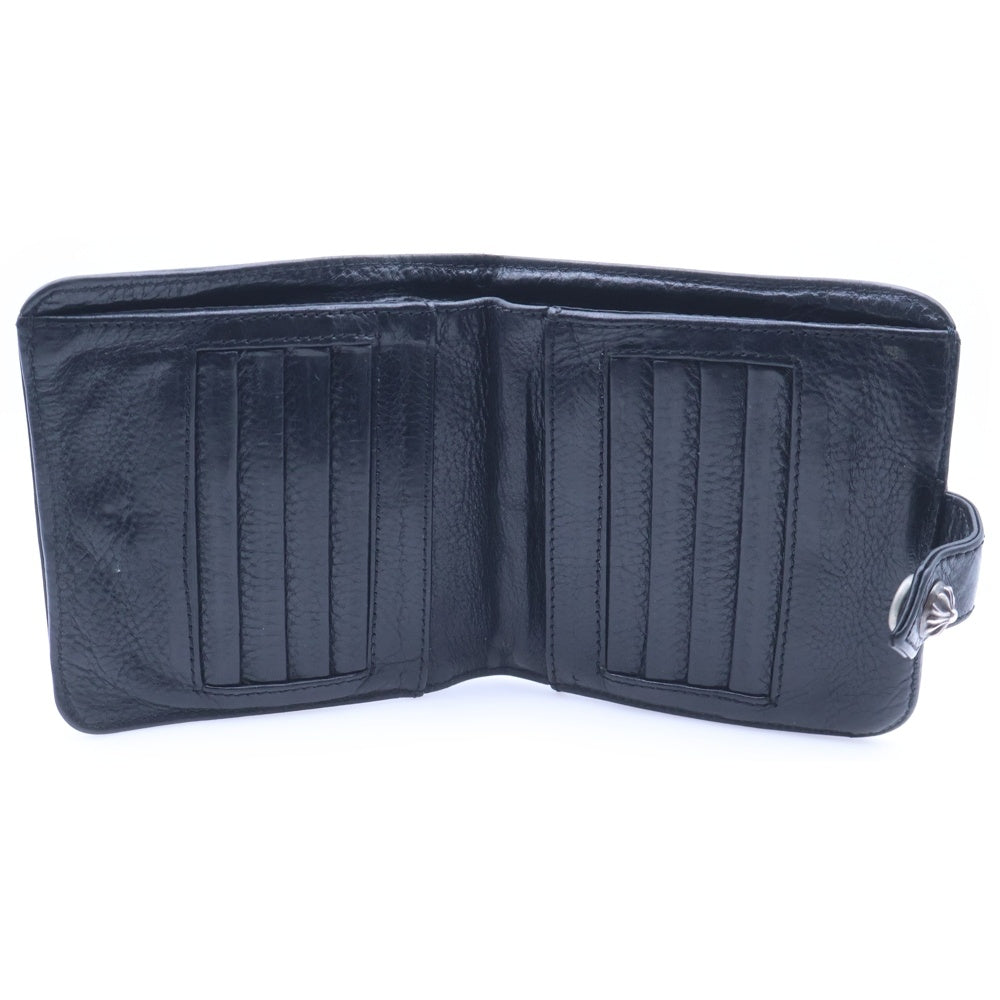 CHROME HEARTS(クロムハーツ) SQ BTN BILL スクエアボタンビル フラップボタンレザーウォレット財布 ブラック