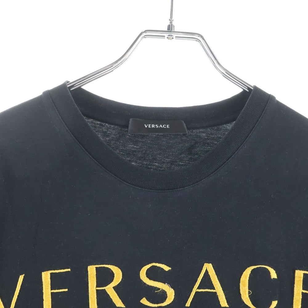 VERSACE(ヴェルサーチ) ロゴ刺繍 半袖Tシャツ カットソー ブラック