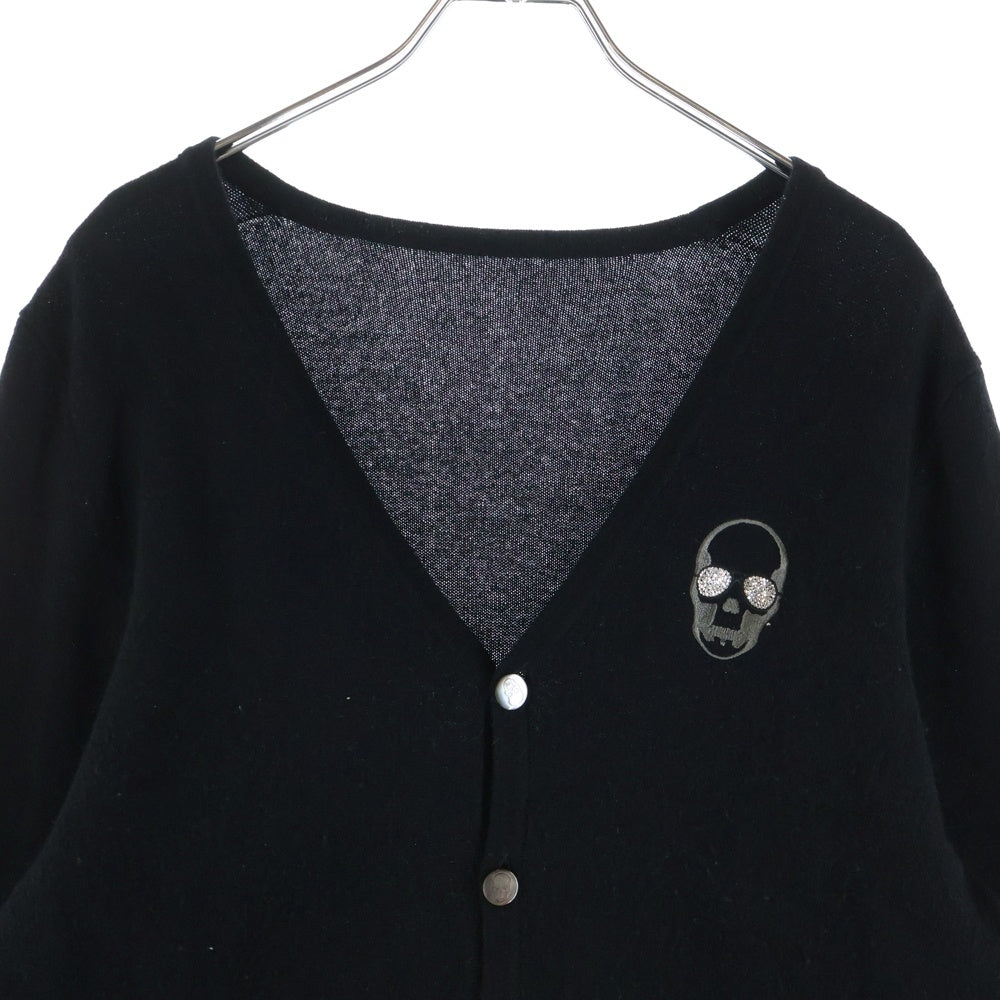 lucien pellat-finet(ルシアンペラフィネ) ドクロ刺繍 カシミア Vネックカーディガン ブラック