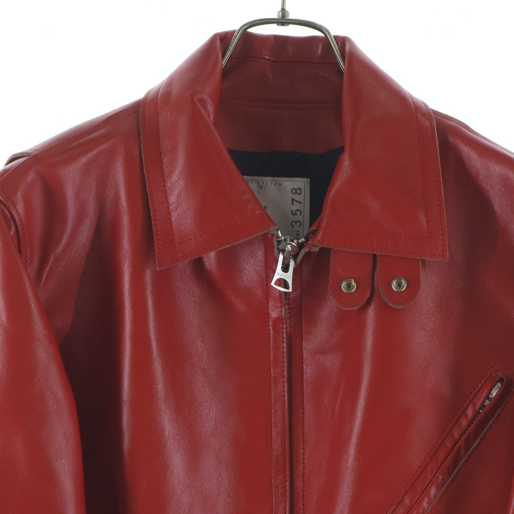 Sacai(サカイ) 25SS LEATHER JACKET マルチポケット ジップアップ カウハイド レザージャケット レッド 25-03578M